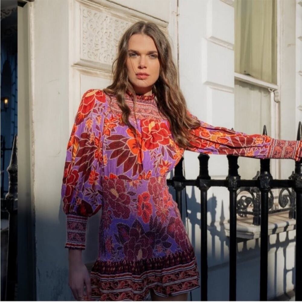 Farm Rio Sweet Floral Long Sleeve Minidress XL - Picture 4 of 8